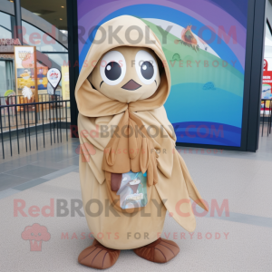 Tan Ceviche mascot costume character dressed with a Parka and Shawl pins