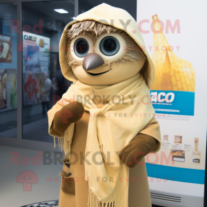 Tan Ceviche mascot costume character dressed with a Parka and Shawl pins