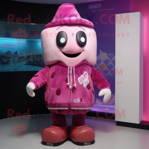 Magenta Ice Cream mascot costume character dressed with a Sweatshirt and Bow ties