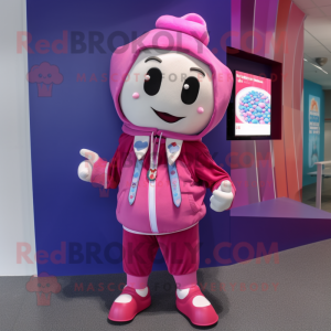 Magenta Ice Cream mascot costume character dressed with a Sweatshirt and Bow ties