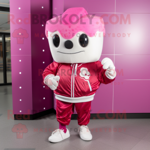Magenta Ice Cream mascot costume character dressed with a Sweatshirt and Bow ties