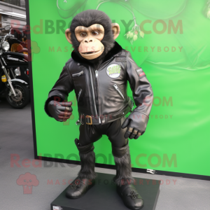 Green Chimpanzee mascot costume character dressed with a Biker Jacket and Messenger bags