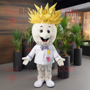 White Pineapple mascot costume character dressed with a Button-Up Shirt and Hair clips