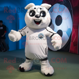 White Soccer Ball mascot costume character dressed with a Bomber Jacket and Wraps