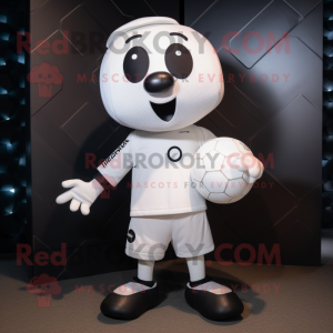 White Soccer Ball mascot costume character dressed with a Bomber Jacket and Wraps