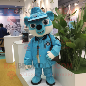 Cyan Doctor mascot costume character dressed with a Parka and Pocket squares