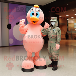 Peach Air Force Soldier mascot costume character dressed with a Midi Dress and Foot pads