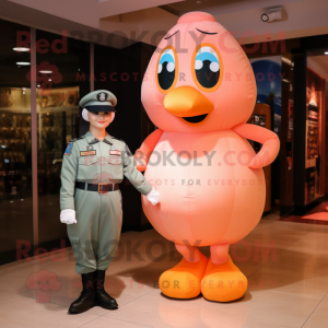 Peach Air Force Soldier mascot costume character dressed with a Midi Dress and Foot pads
