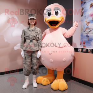 Peach Air Force Soldier mascot costume character dressed with a Midi Dress and Foot pads