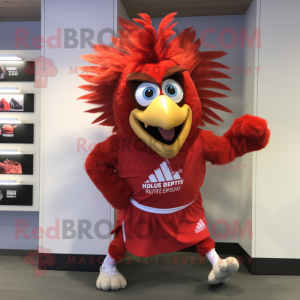 Red Harpy mascot costume character dressed with a Running Shorts and Headbands