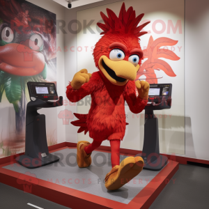 Red Harpy mascot costume character dressed with a Running Shorts and Headbands