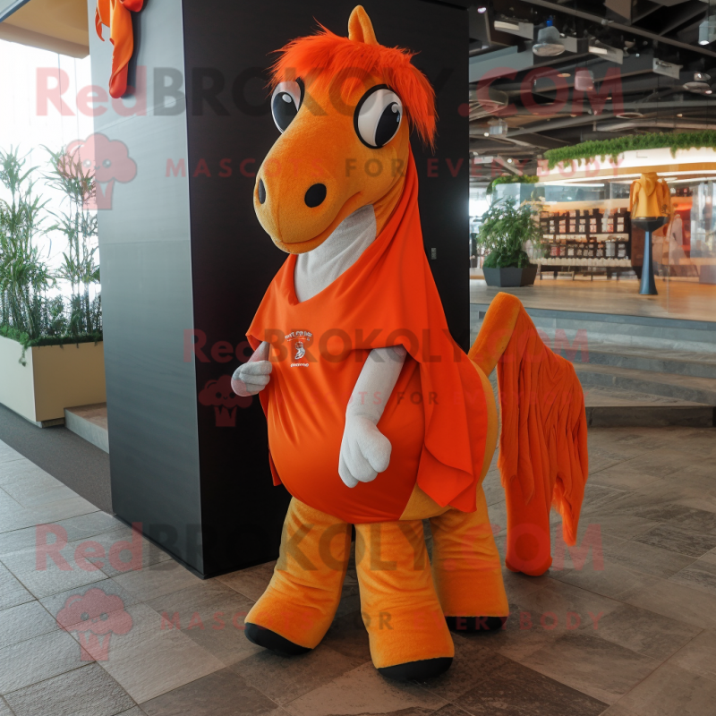 Orange Horse mascot costume character dressed with a Rash Guard and Shawls