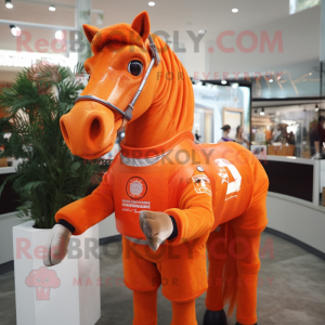 Orange Horse mascot costume character dressed with a Rash Guard and Shawls