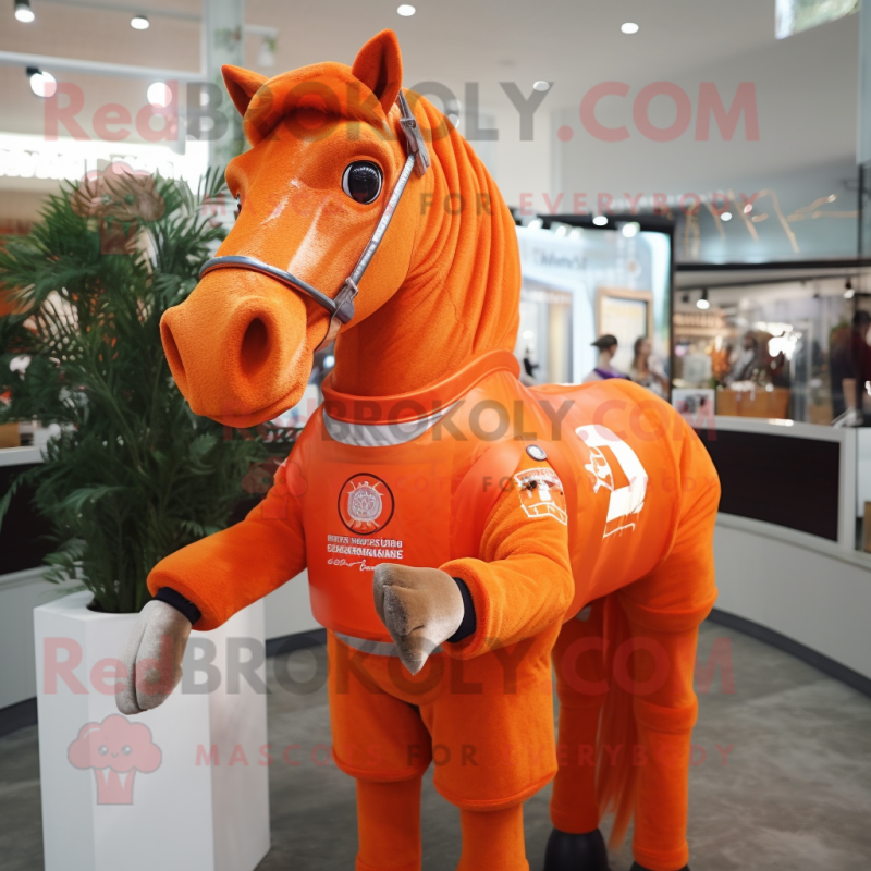 Orange Horse mascot costume character dressed with a Rash Guard and Shawls Orange Horse mascot costume character dressed with a Rash Guard and Shawls