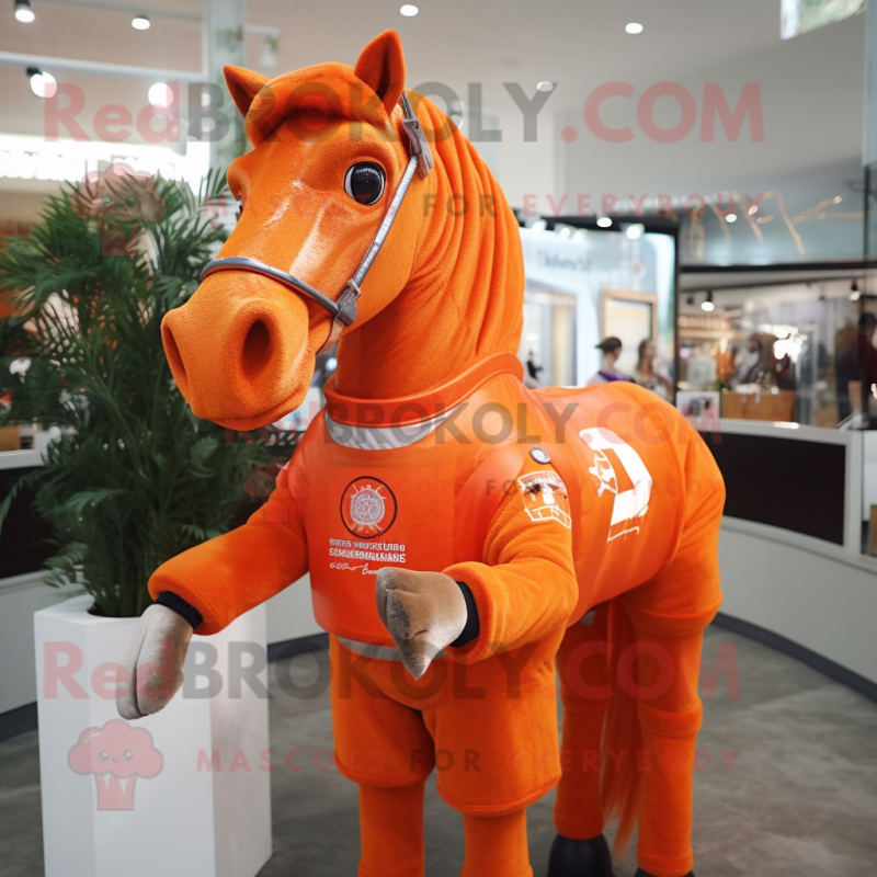 Orange Horse mascot costume character dressed with a Rash Guard and Shawls