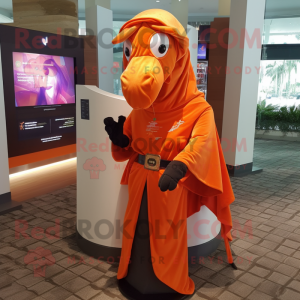 Orange Horse mascot costume character dressed with a Rash Guard and Shawls