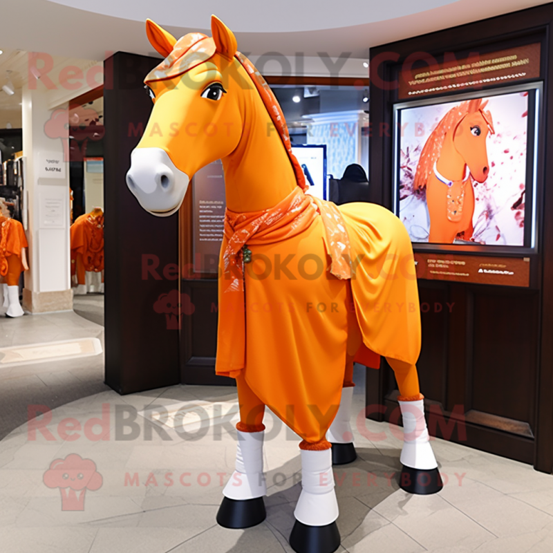 Orange Horse mascot costume character dressed with a Rash Guard and Shawls