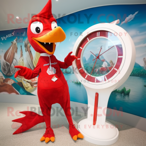 Red Pterodactyl mascot costume character dressed with a One-Piece Swimsuit and Bracelet watches