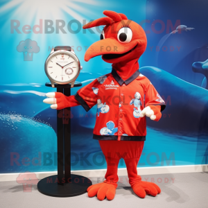 Red Pterodactyl mascot costume character dressed with a One-Piece Swimsuit and Bracelet watches