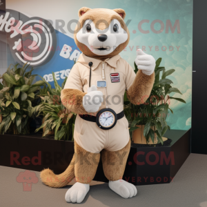 Beige Mongoose mascot costume character dressed with a Romper and Digital watches