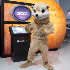 Beige Mongoose mascot costume character dressed with a Romper and Digital watches