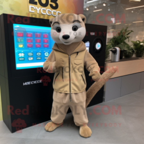 Beige Mongoose mascot costume character dressed with a Romper and Digital watches