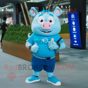 Blue Pig mascotte kostuum...