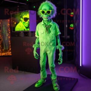 Lime Green Undead mascot costume character dressed with a Bodysuit and Eyeglasses