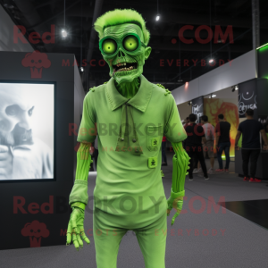 Lime Green Undead mascot costume character dressed with a Bodysuit and Eyeglasses