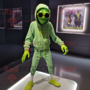Lime Green Undead mascot costume character dressed with a Bodysuit and Eyeglasses