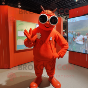 nan Lobster mascot costume character dressed with a Graphic Tee and Sunglasses