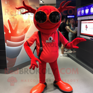 nan Lobster mascot costume character dressed with a Graphic Tee and Sunglasses