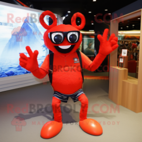 nan Lobster mascot costume character dressed with a Graphic Tee and Sunglasses