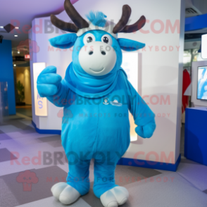 Blue Elk mascot costume character dressed with a Capri Pants and Wraps