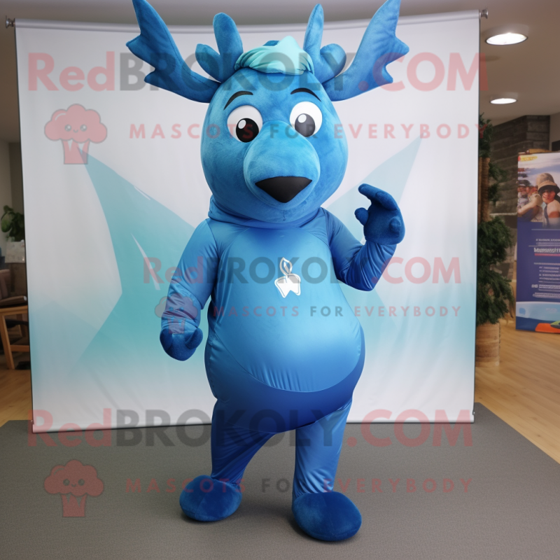 Blue Elk mascot costume character dressed with a Capri Pants and Wraps Blue Elk mascot costume character dressed with a Capri Pants and Wraps