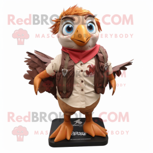 Rust Dove mascot costume character dressed with a Blouse and Backpacks