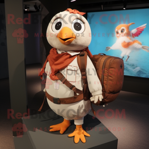Rust Dove mascot costume character dressed with a Blouse and Backpacks