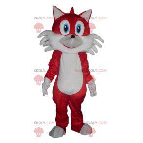 Mascote raposa vermelha e branca com olhos azuis -