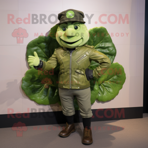 Olive Cabbage mascot costume character dressed with a Biker Jacket and Berets