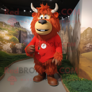 Red Yak mascot costume character dressed with a Poplin Shirt and Shoe laces