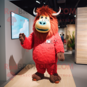 Red Yak mascot costume character dressed with a Poplin Shirt and Shoe laces