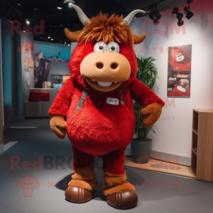 Red Yak mascot costume character dressed with a Poplin Shirt and Shoe laces