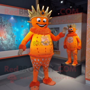 Orange King mascot costume character dressed with a Rash Guard and Earrings