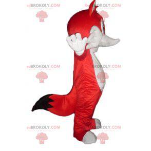 Röd och vit rävmaskot med blåa ögon - Redbrokoly.com