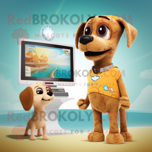 Tan Dog mascot costume character dressed with a Bikini and Watches