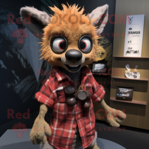 Rust Aye-Aye mascot costume character dressed with a Flannel Shirt and Bracelet watches