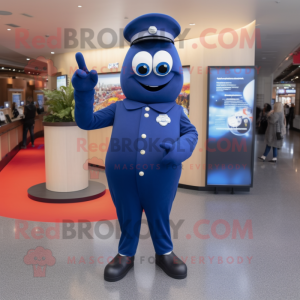 Navy Pepper mascot costume character dressed with a Suit Pants and Bracelets