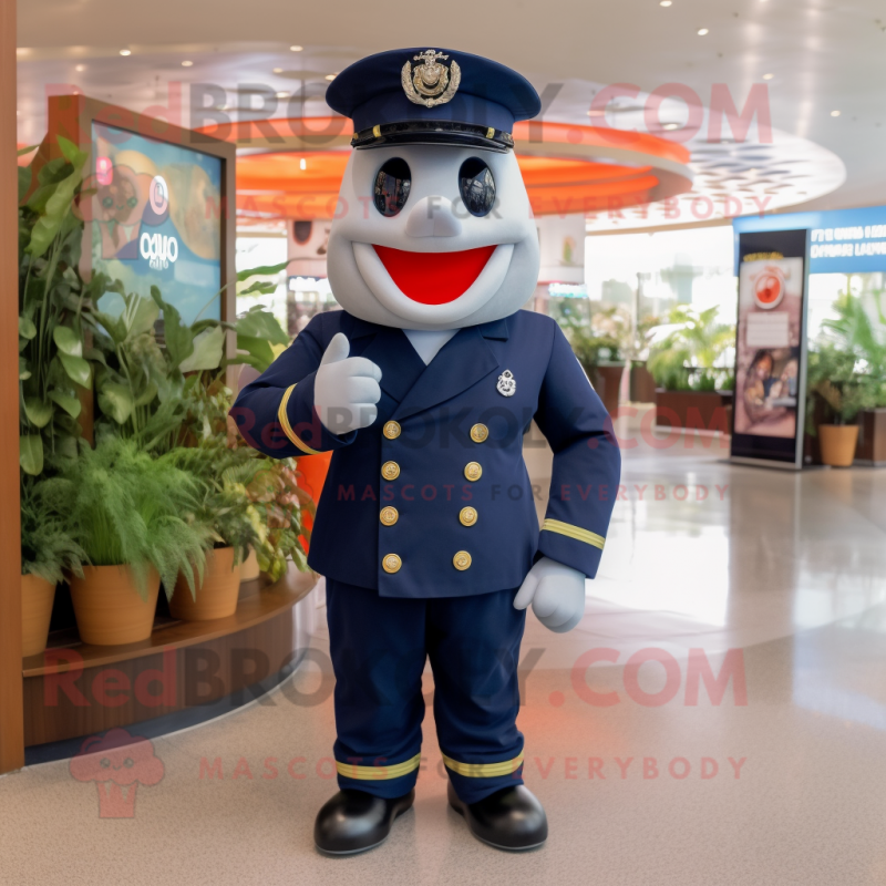 Navy Pepper mascot costume character dressed with a Suit Pants and Bracelets