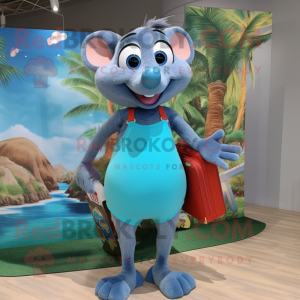 Cyan Ratatouille mascot costume character dressed with a Bikini and Backpacks