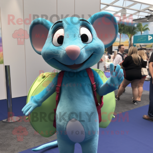 Cyan Ratatouille mascot costume character dressed with a Bikini and Backpacks